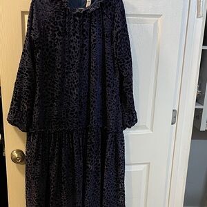 Navy Textured Long Sleeve Dress